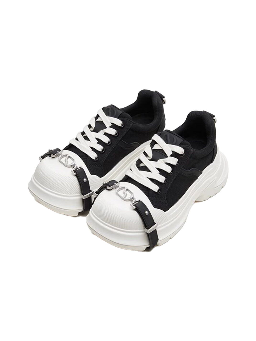 Black White Buckle Platform Canvas Sneakers