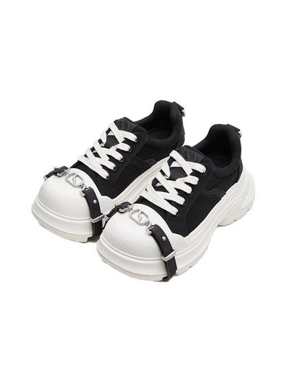 Black White Buckle Platform Canvas Sneakers