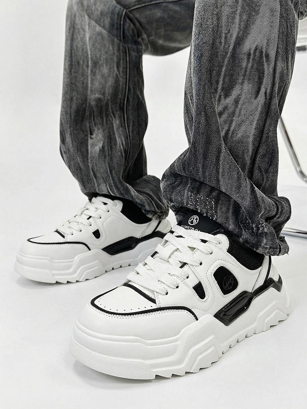 Black White Cutout Platform Sneakers