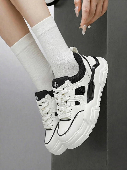 Black White Cutout Platform Sneakers