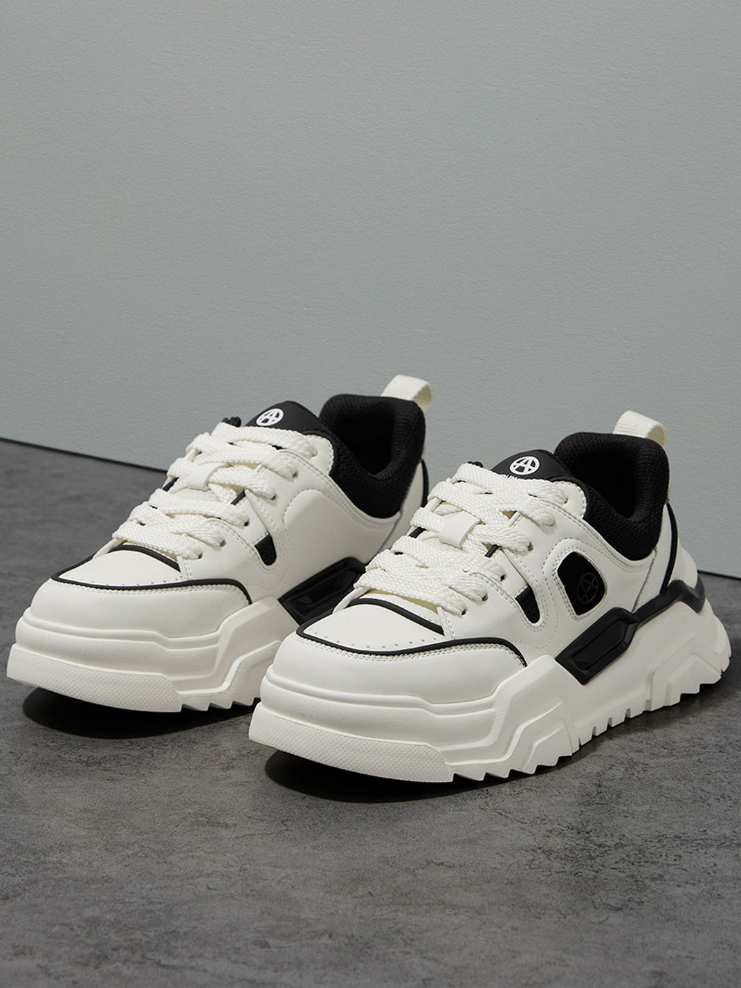Black White Cutout Platform Sneakers