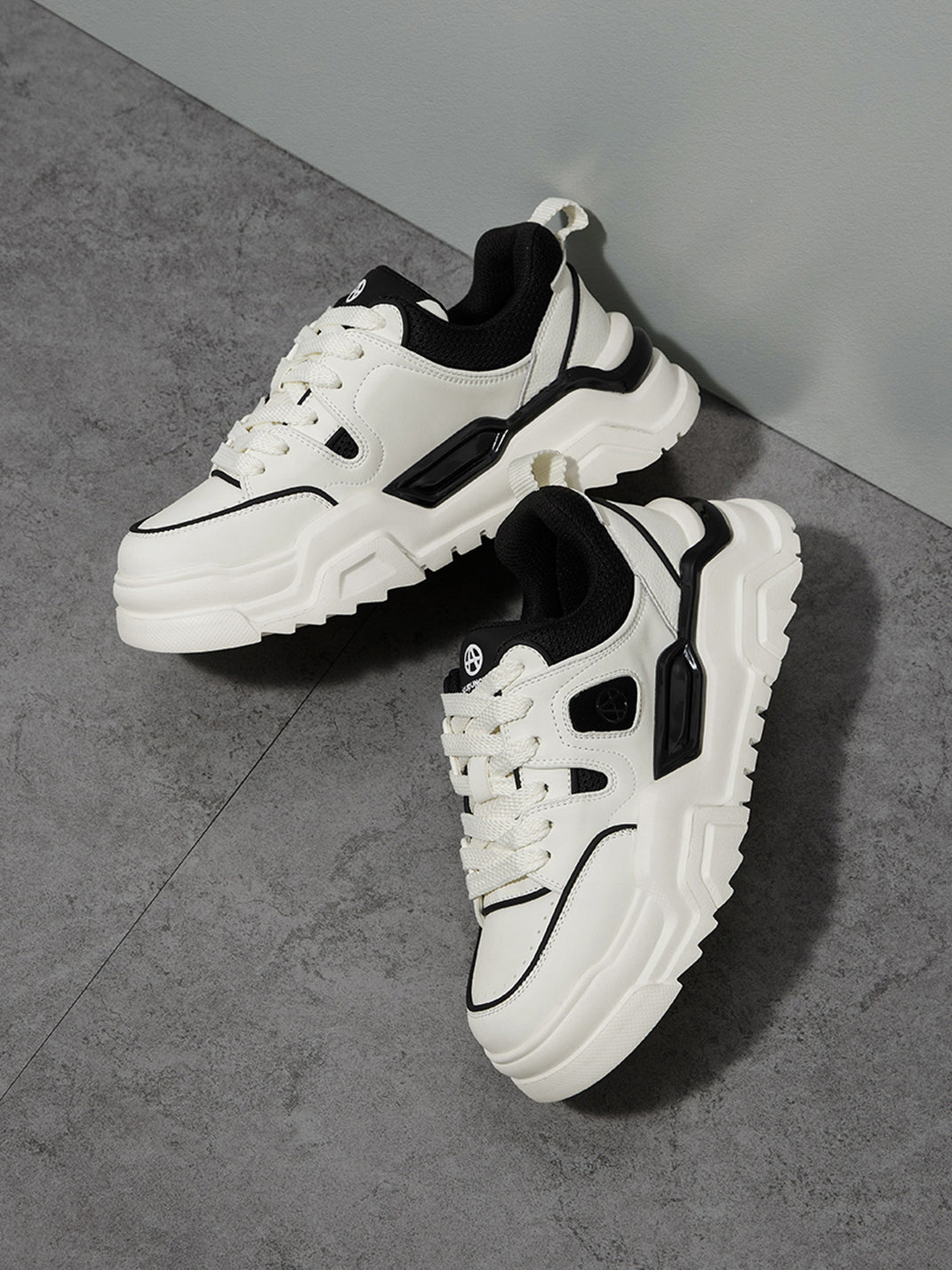 Black White Cutout Platform Sneakers
