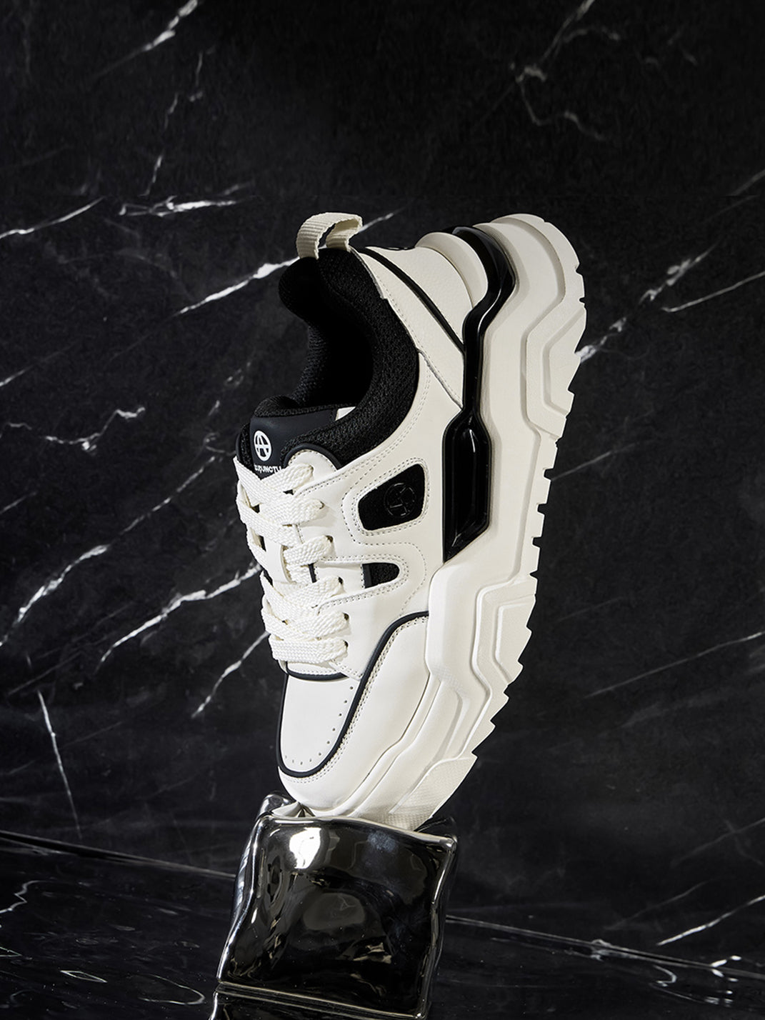 Black White Cutout Platform Sneakers