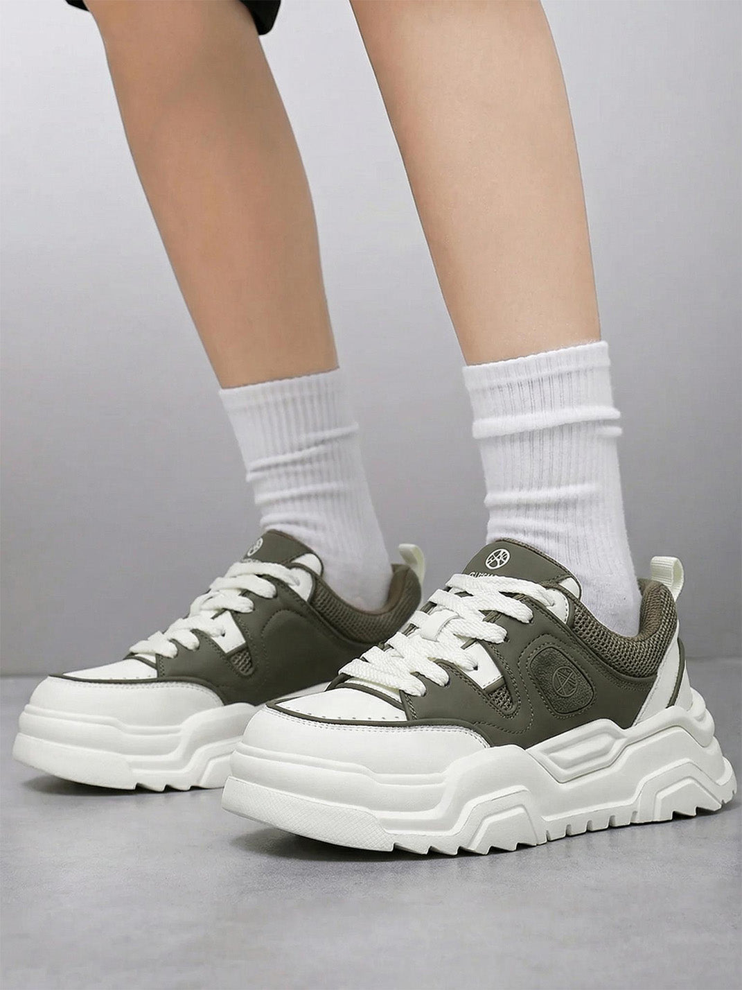 Black White Cutout Platform Sneakers