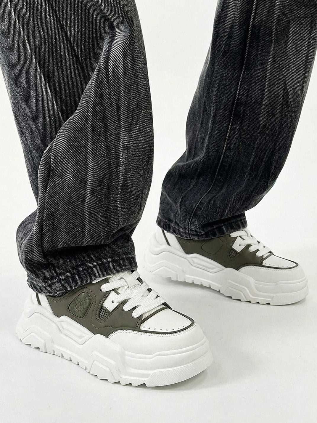 Black White Cutout Platform Sneakers