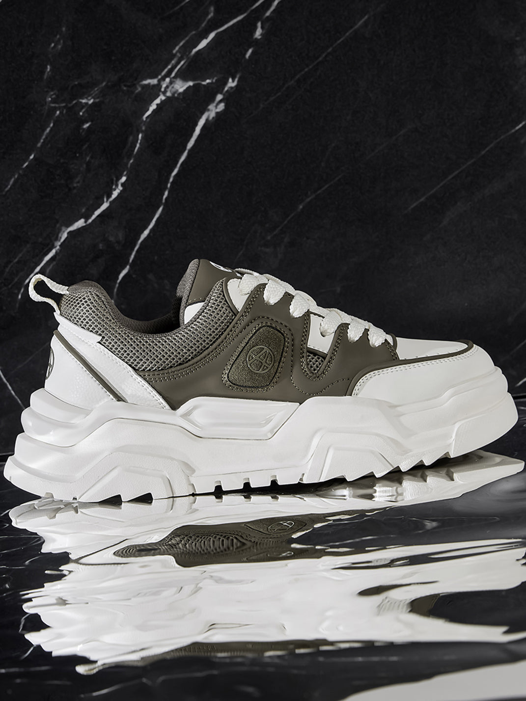 Black White Cutout Platform Sneakers