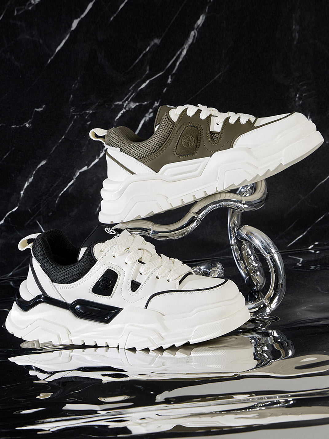 Black White Cutout Platform Sneakers