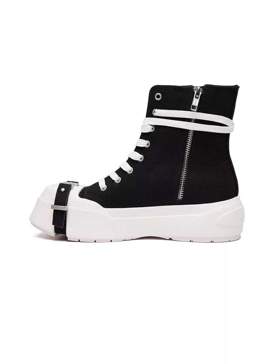 Black Zip-Pocket High-Top Platform Sneakers