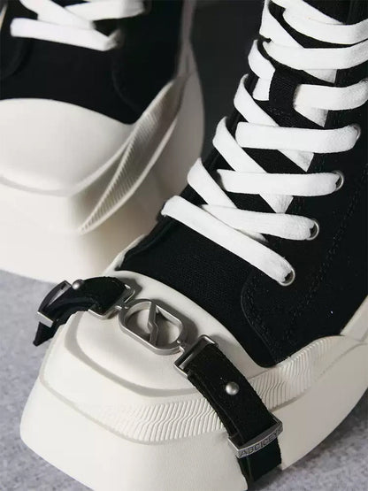 Black Zip-Pocket High-Top Platform Sneakers