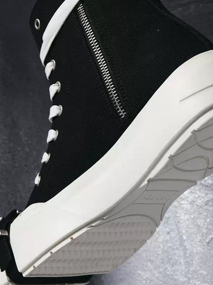 Black Zip-Pocket High-Top Platform Sneakers