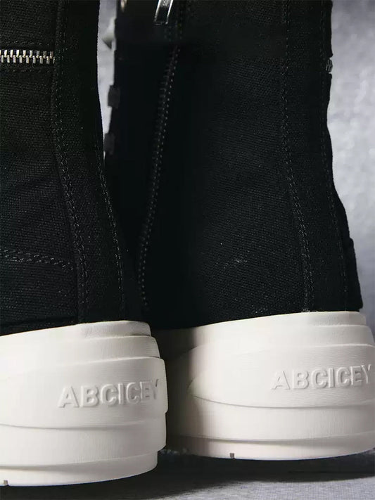 Black Zip-Pocket High-Top Platform Sneakers