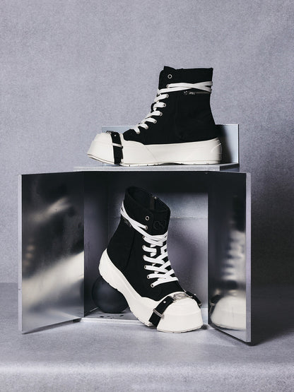 Black Zip-Pocket High-Top Platform Sneakers