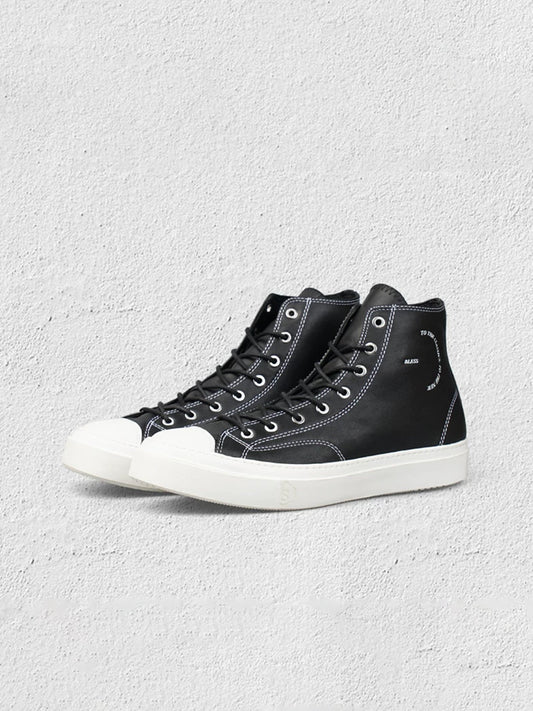 Black Contrast-Stitch Platform High-Top Sneakers