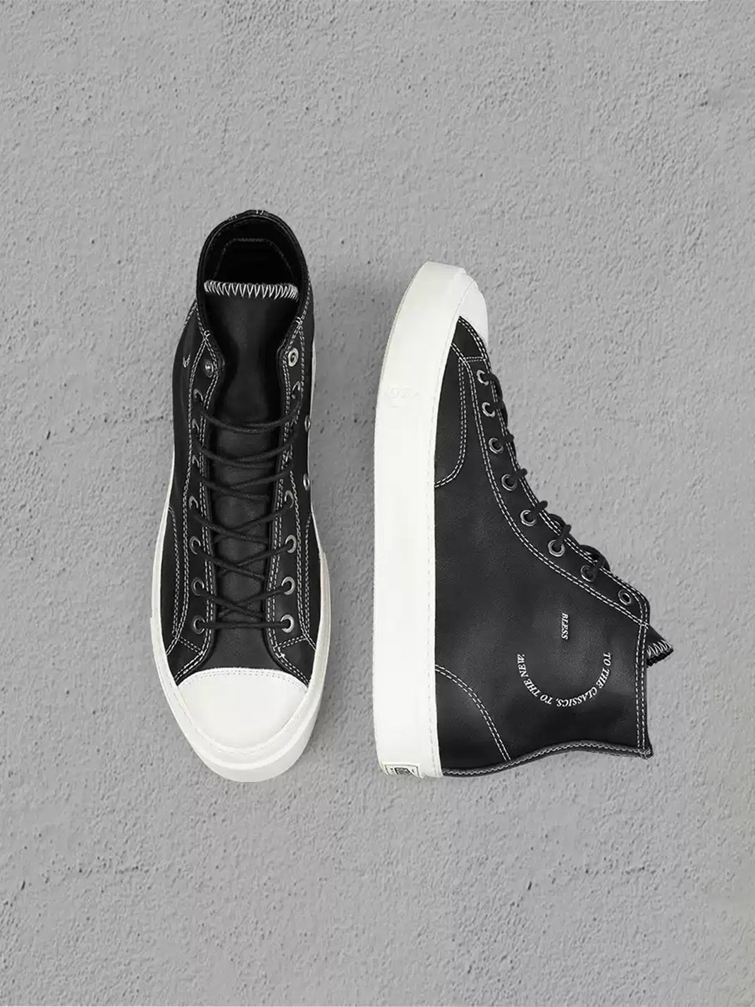 Black Contrast-Stitch Platform High-Top Sneakers