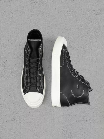 Black Contrast-Stitch Platform High-Top Sneakers