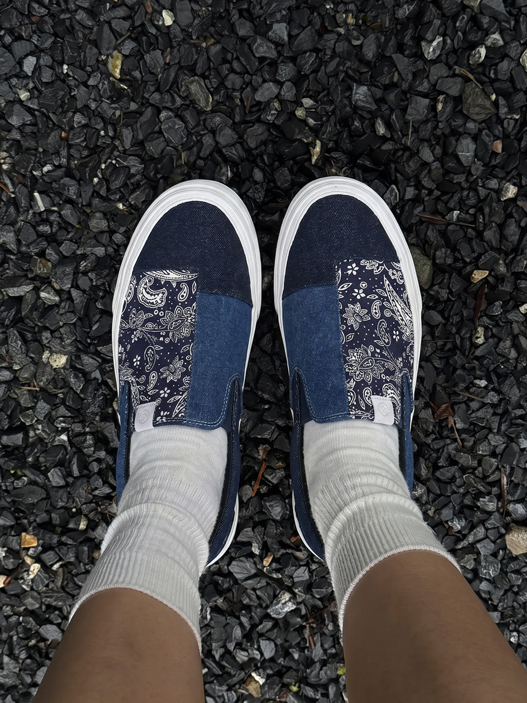 Blue Paisley Patchwork Slip-On Sneakers