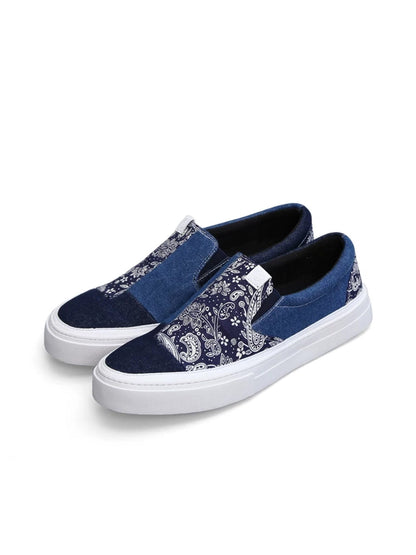 Blue Paisley Patchwork Slip-On Sneakers