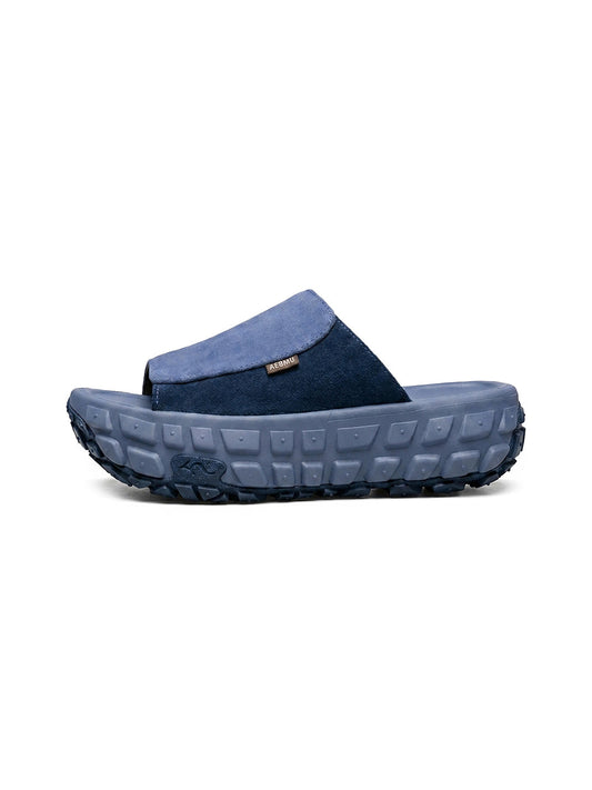 Blue Suede Tire-Sole Platform Mule Slides