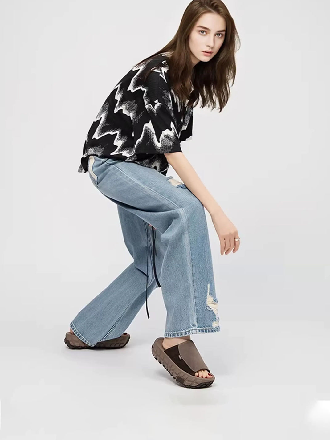 Blue Suede Tire-Sole Platform Mule Slides