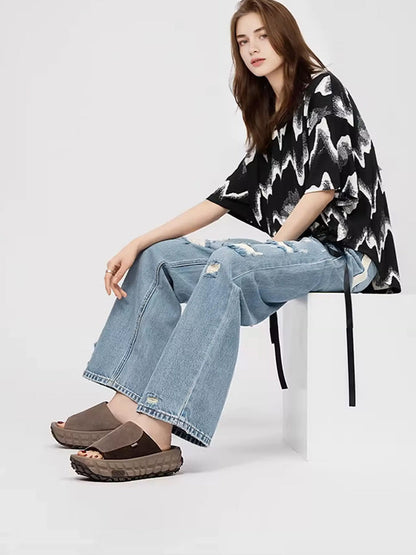 Blue Suede Tire-Sole Platform Mule Slides
