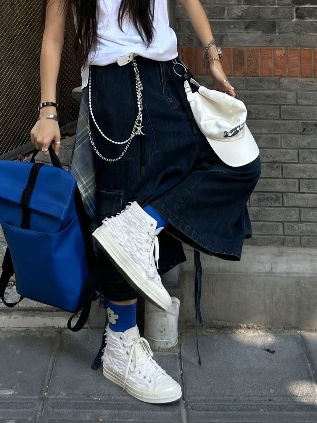 Silicone-Relief Platform High-Top Sneakers