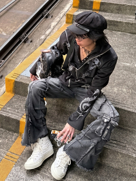 Silicone-Relief Platform High-Top Sneakers