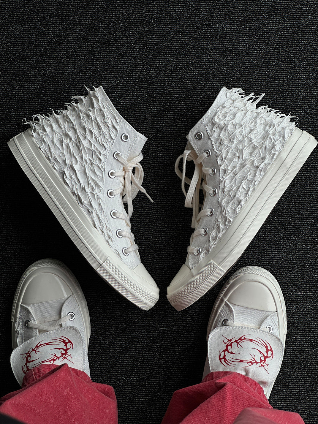 Silicone-Relief Platform High-Top Sneakers