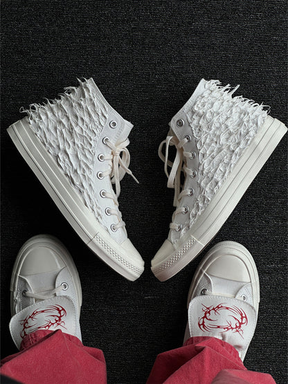 Silicone-Relief Platform High-Top Sneakers