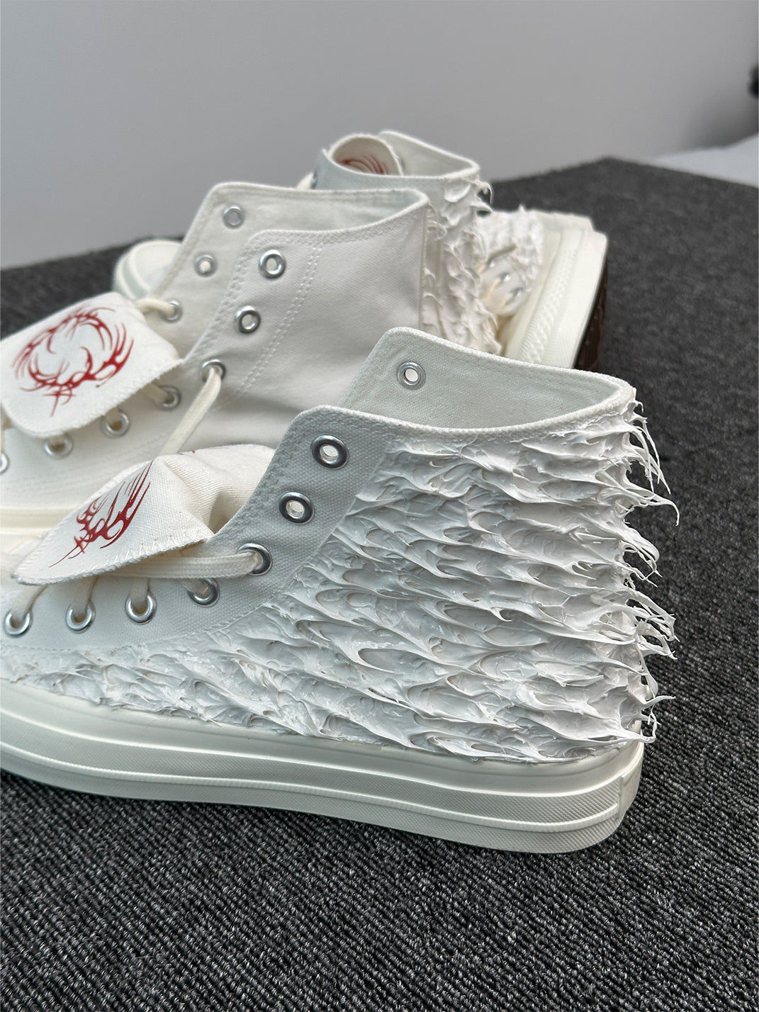 Silicone-Relief Platform High-Top Sneakers