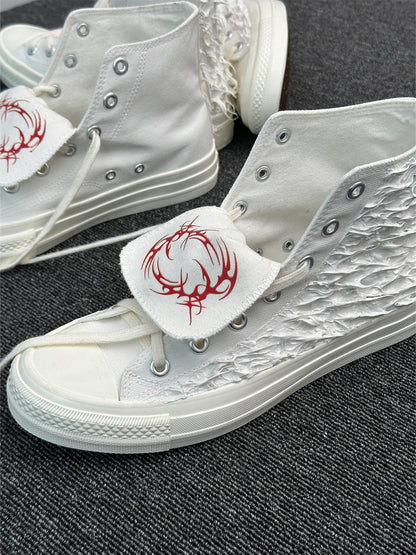 Silicone-Relief Platform High-Top Sneakers