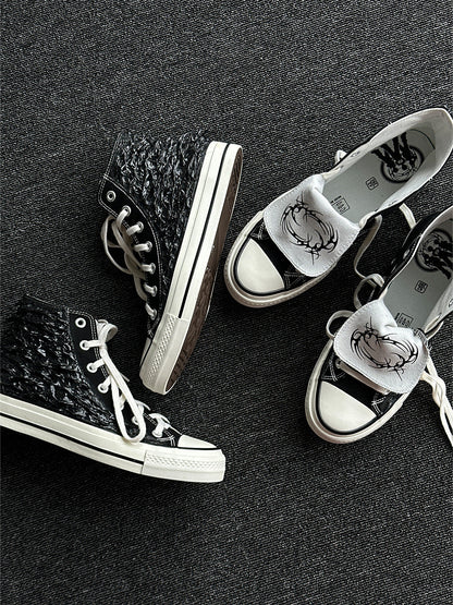 Silicone-Relief Platform High-Top Sneakers