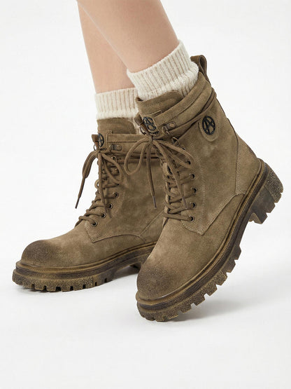 Brown Distressed Platform Combat Boots