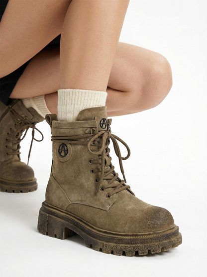Brown Distressed Platform Combat Boots