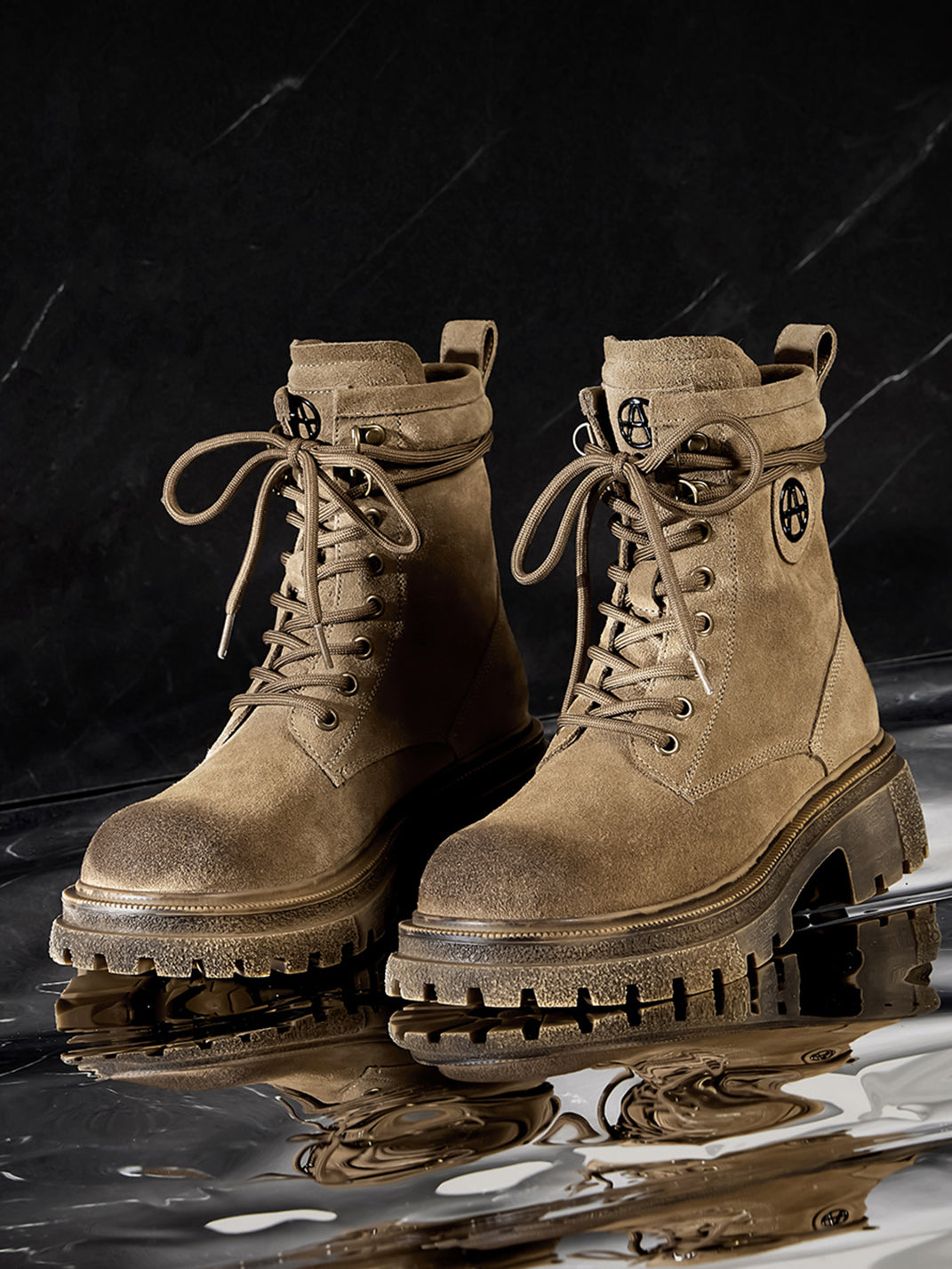 Brown Distressed Platform Combat Boots