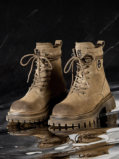 Brown Distressed Platform Combat Boots