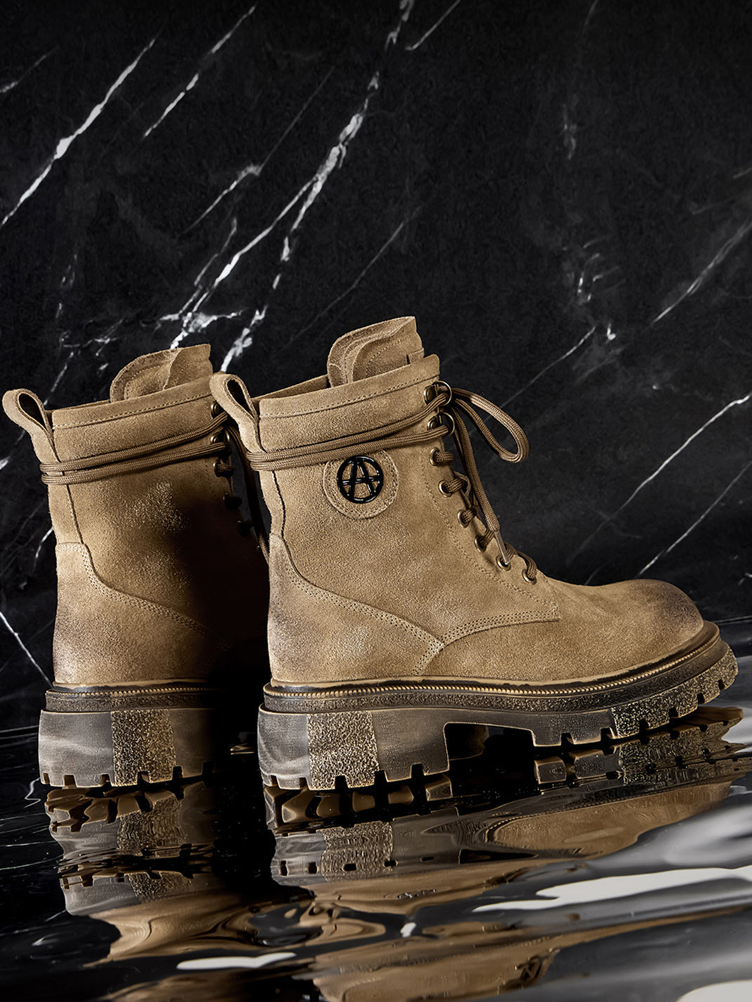 Brown Distressed Platform Combat Boots