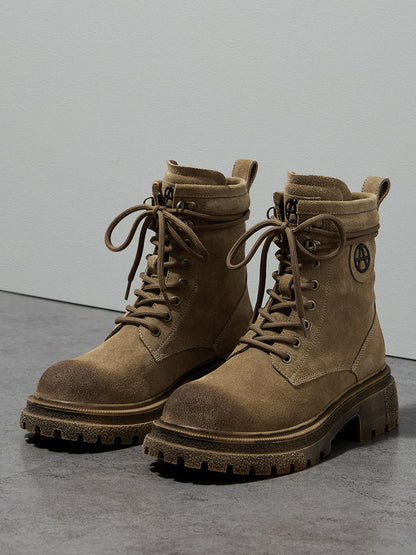 Brown Distressed Platform Combat Boots