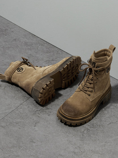 Brown Distressed Platform Combat Boots