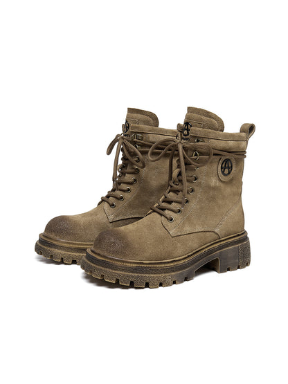 Brown Distressed Platform Combat Boots