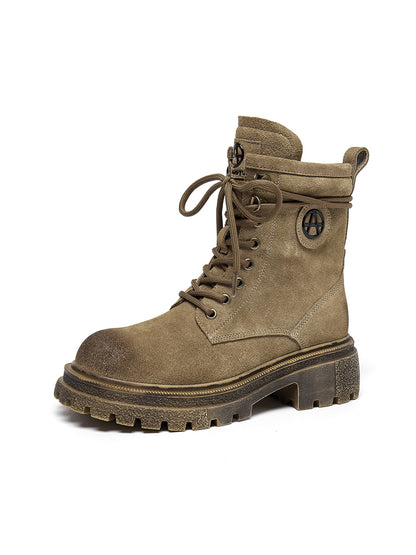 Brown Distressed Platform Combat Boots