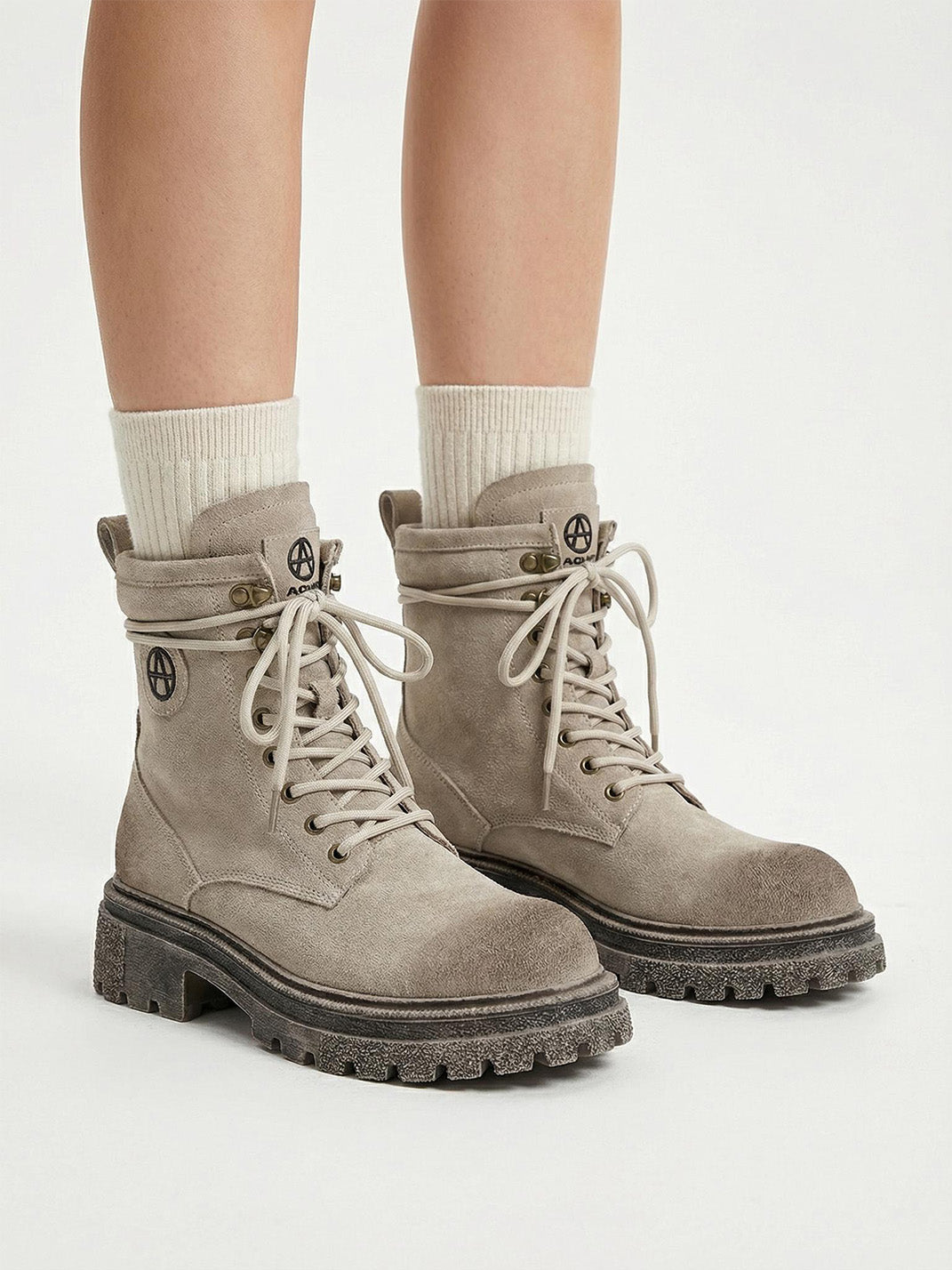 Brown Distressed Platform Combat Boots