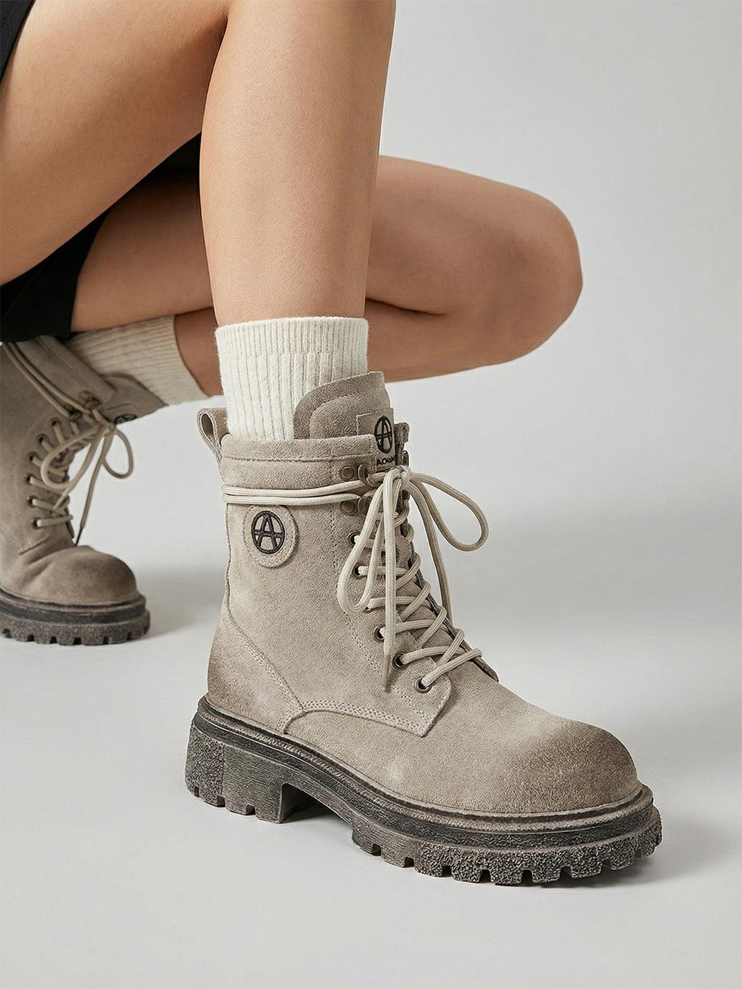 Brown Distressed Platform Combat Boots