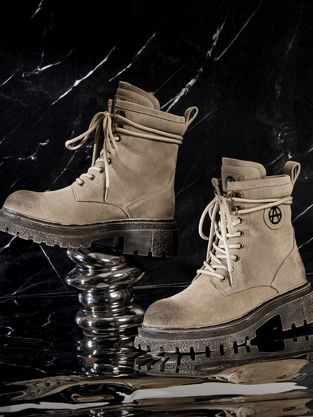 Brown Distressed Platform Combat Boots