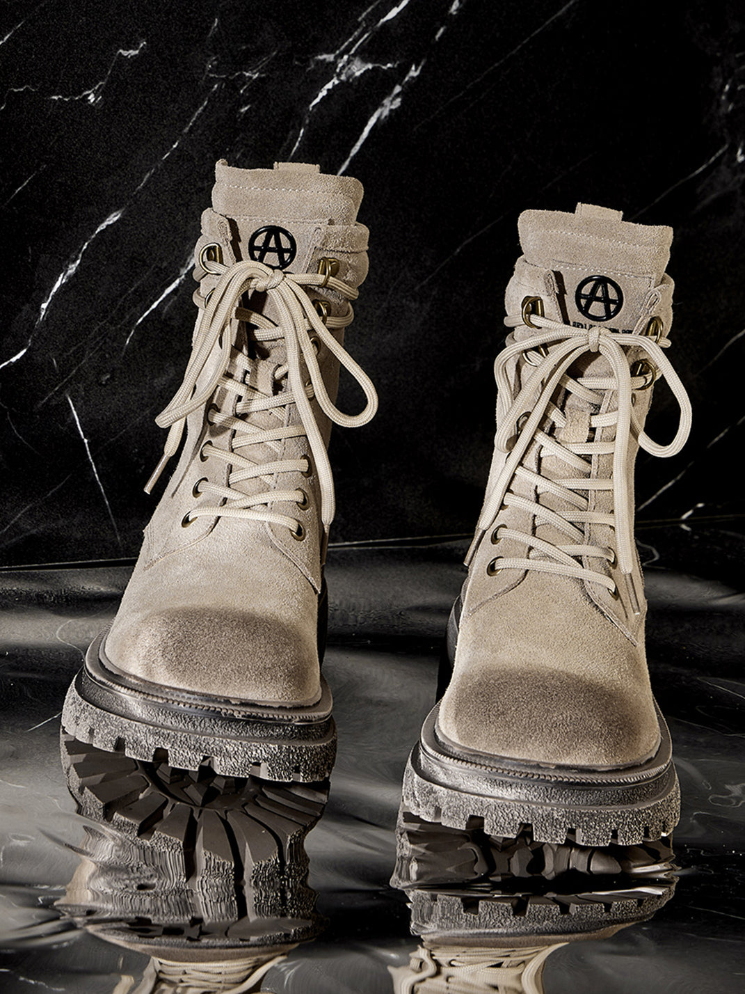Brown Distressed Platform Combat Boots