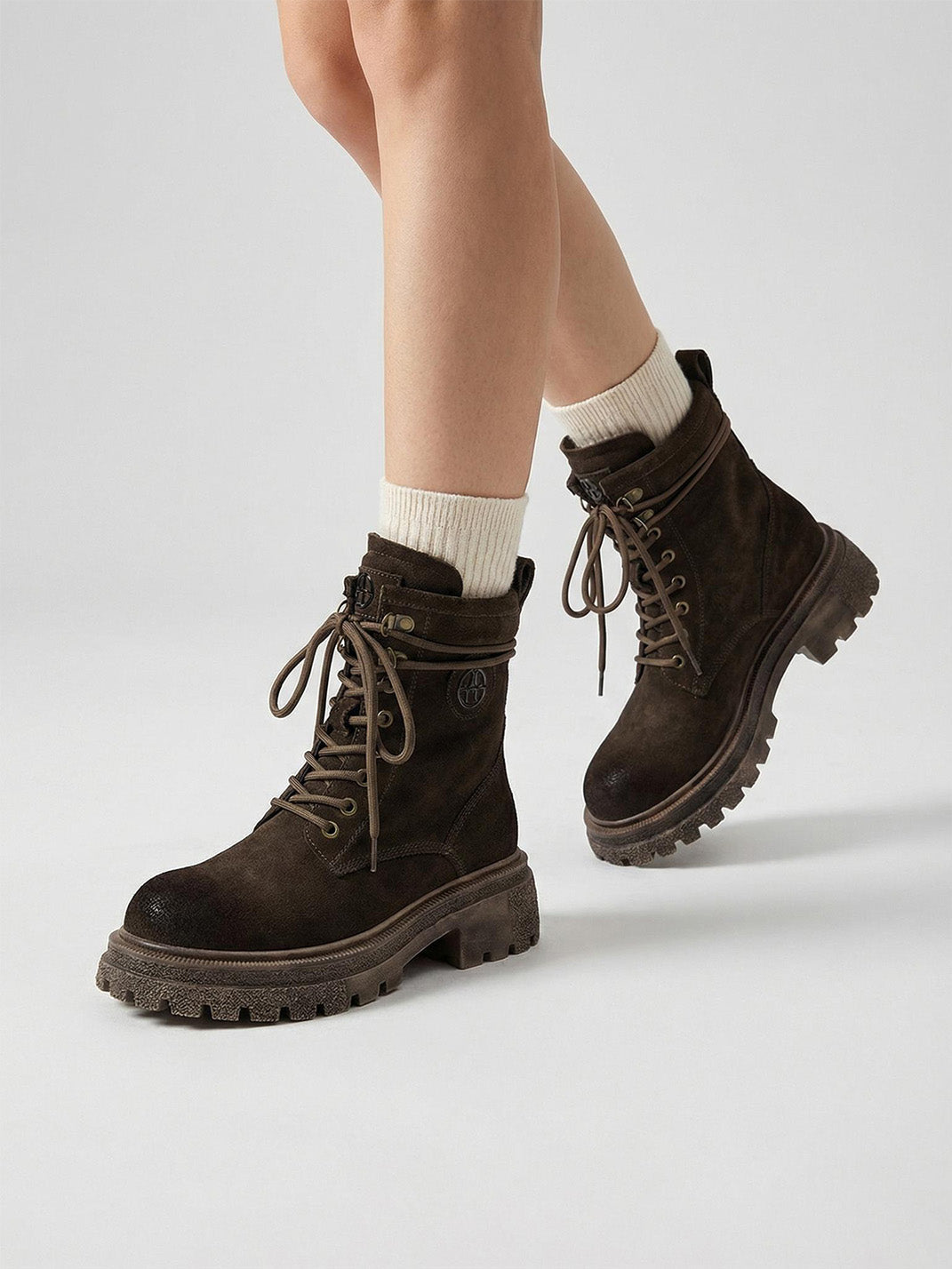 Brown Distressed Platform Combat Boots