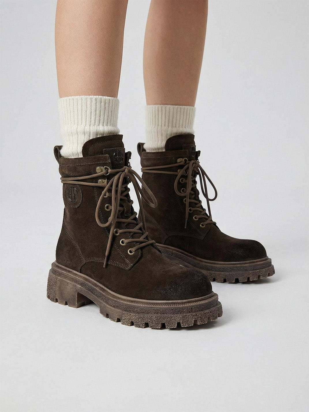 Brown Distressed Platform Combat Boots