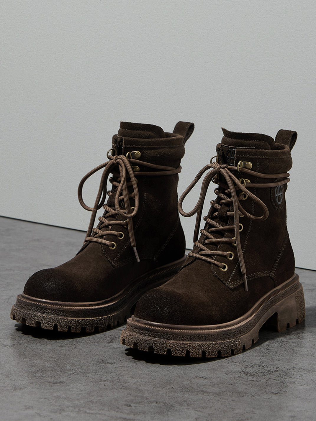 Brown Distressed Platform Combat Boots