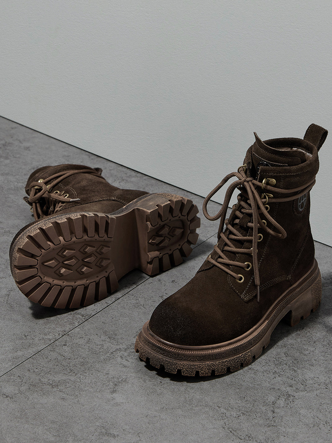 Brown Distressed Platform Combat Boots