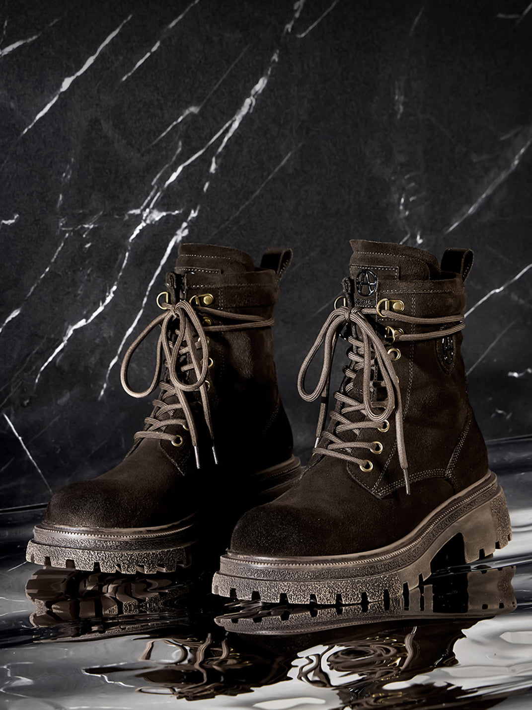 Brown Distressed Platform Combat Boots