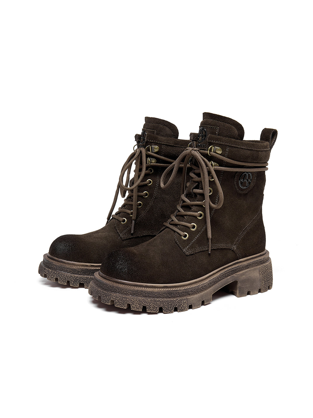 Brown Distressed Platform Combat Boots